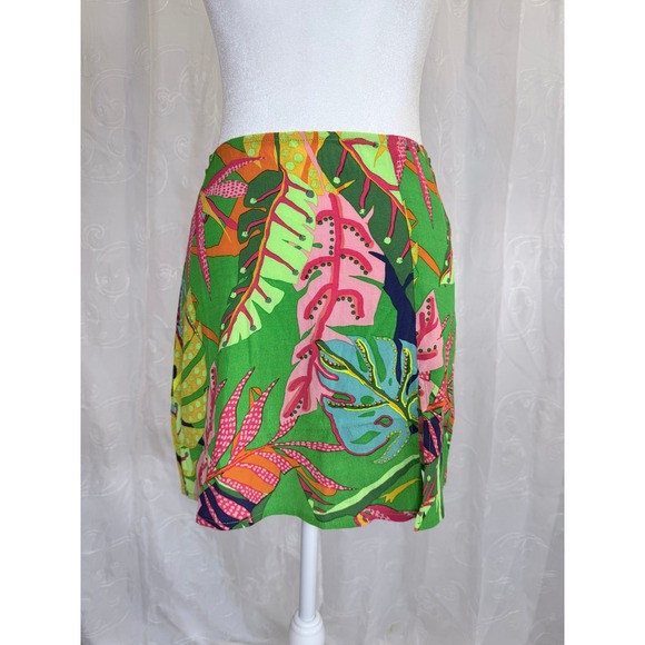 Olivaceous Dresses & Skirts - Olivaceous Tropical Print Mini Skirt Green Pink Monstera Leaf Rayon Small NWT